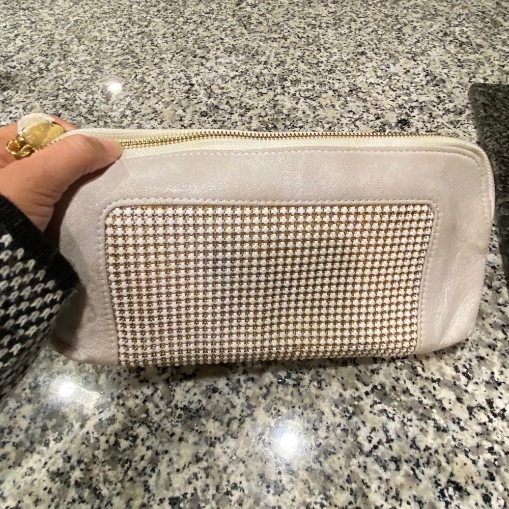 deux lux Taupe with Crystals Faux Leather Clutch
